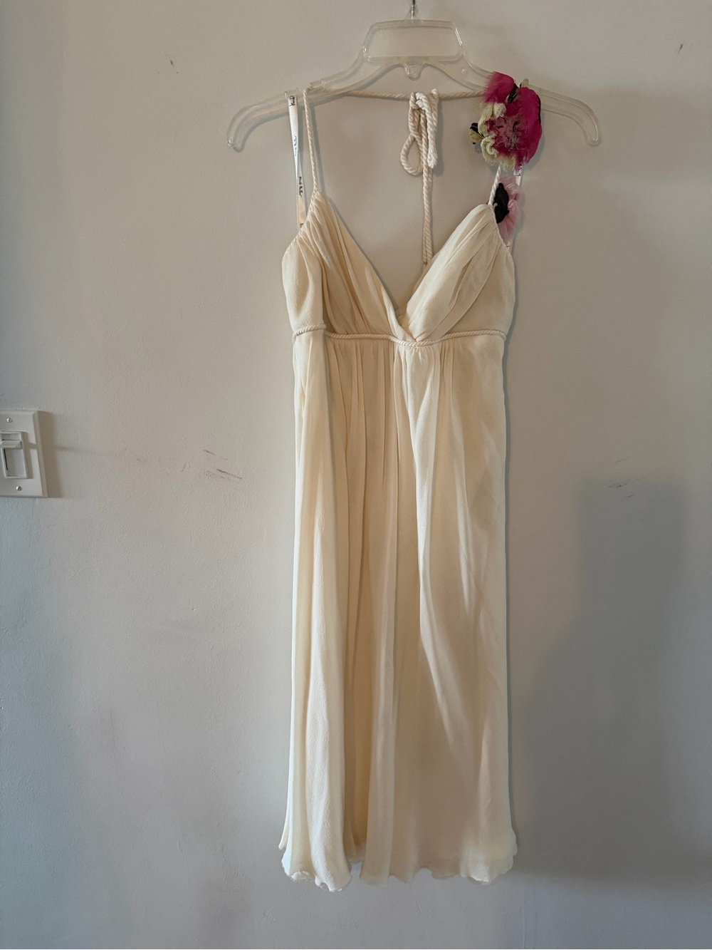 Nicole Miller Cream V-Neck Midi Dress with Spaghetti Straps
